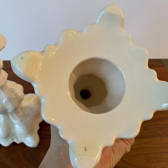 Pair of Ornate White Ceramic Candle Sticks - Picture 3 of 5